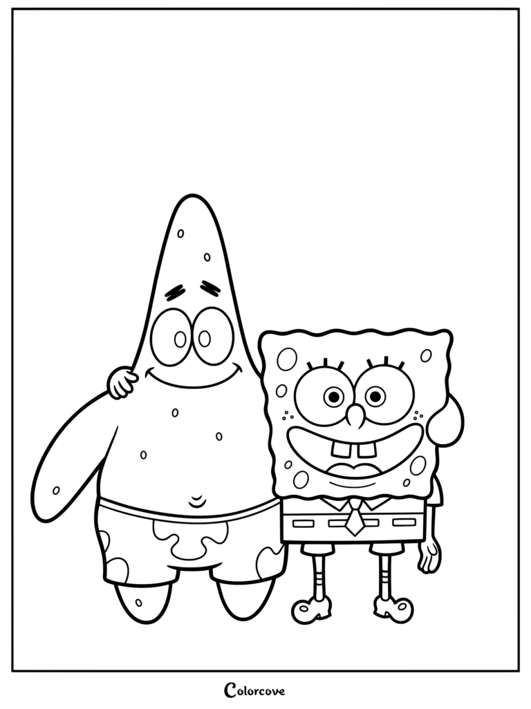 Coloriage montrant les meilleurs amis iconiques Bob l'éponge et Patrick Étoile de mer