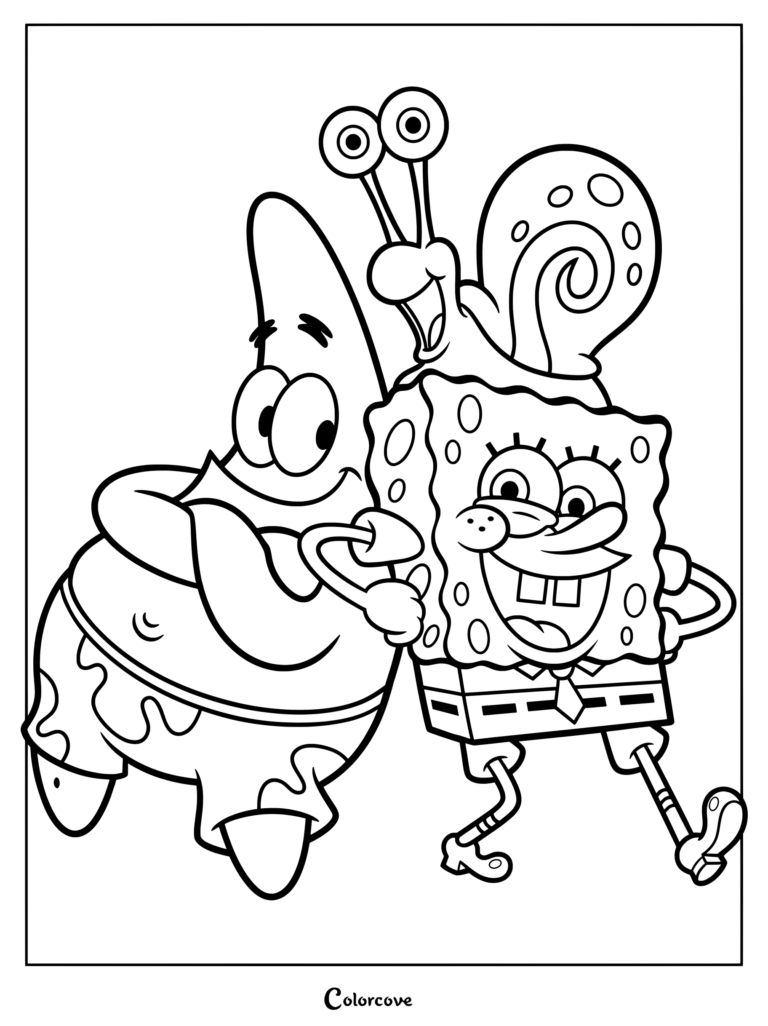 SpongeBob, Patrick, and Gary pose together happily.