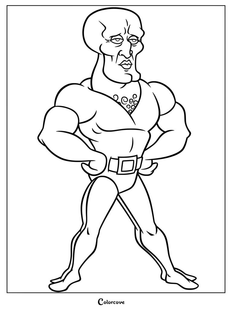 Coloriage de Carlo le Beau mettant en valeur son physique très musclé et sa mâchoire sculptée