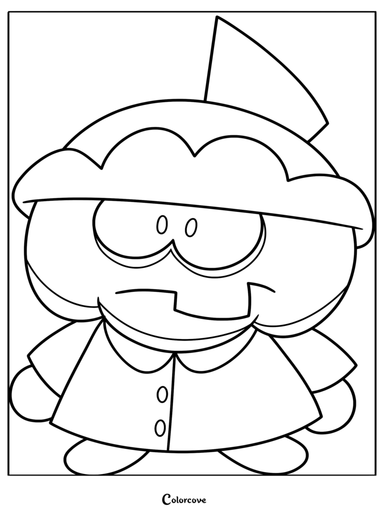 A printable coloring page featuring Pump from Spooky Month wearing his winter outfit with a hat and coat.