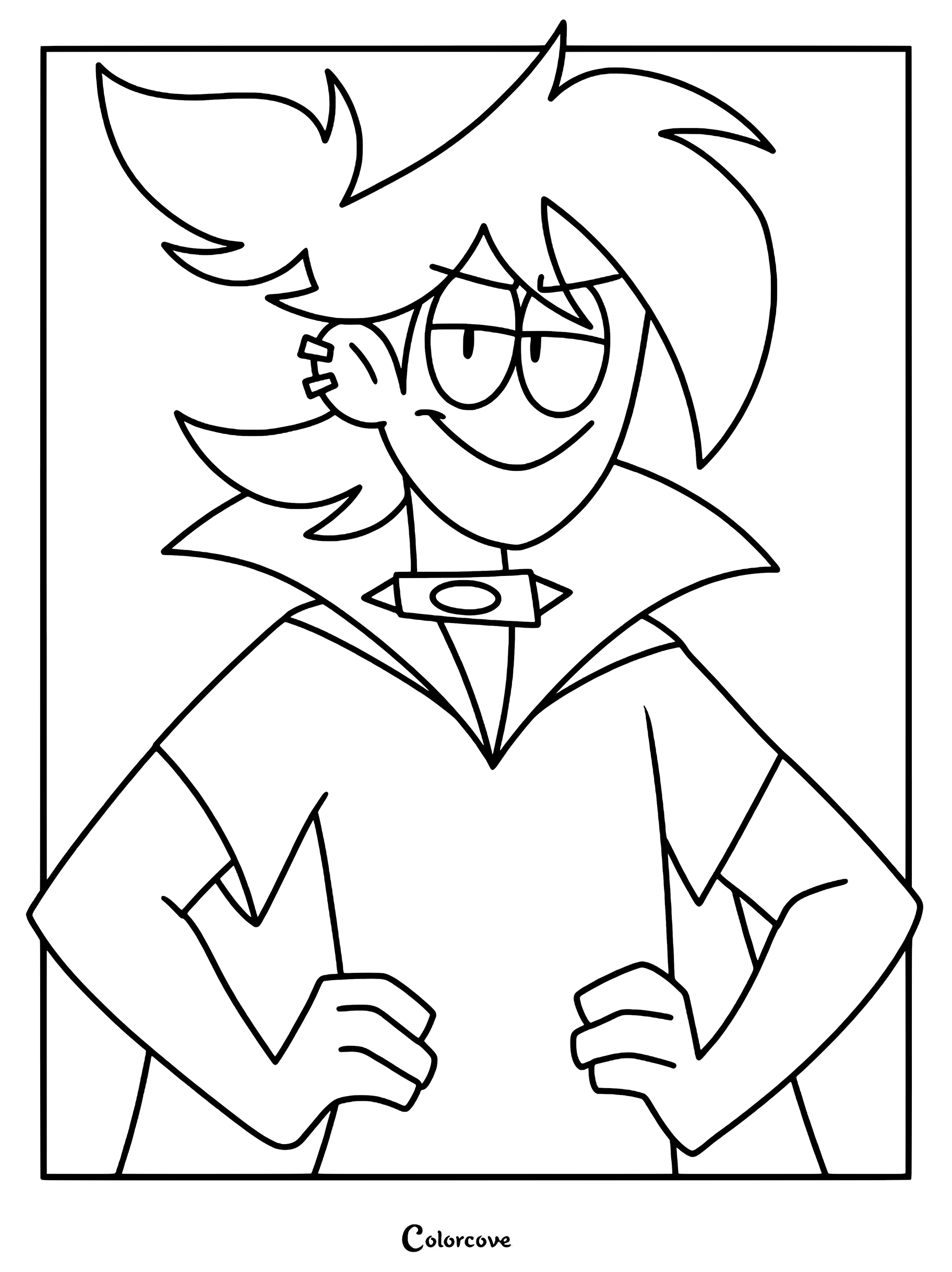 A printable coloring page of Ethan from Spooky Month, featuring his signature spiky hair, spiked collar, and confident smirk.