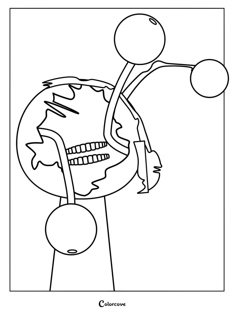 Oren en Fase 4 de Sprunki presentado como un dibujo para colorear imprimible con rasgos mutados característicos