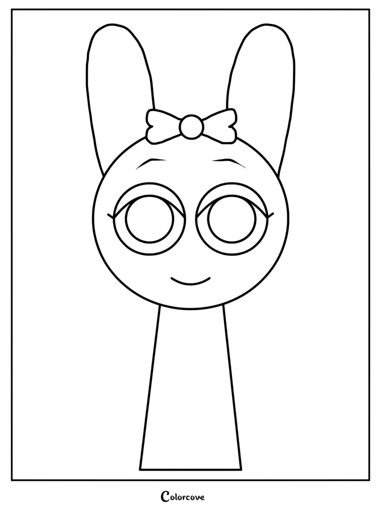 Dibujo para colorear del personaje Pinki de Sprunki con orejas largas de conejo y un lazo