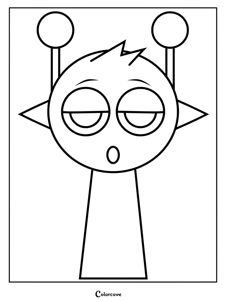 Dibujo para colorear del personaje Simon de Sprunki con antena y orejas puntiagudas