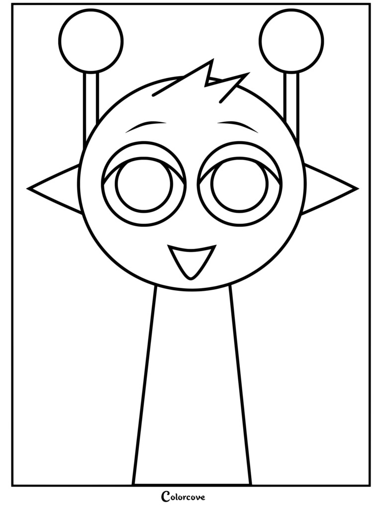 Dibujo para colorear de Simon de Sprunki con una cabeza redonda, antenas y orejas puntiagudas