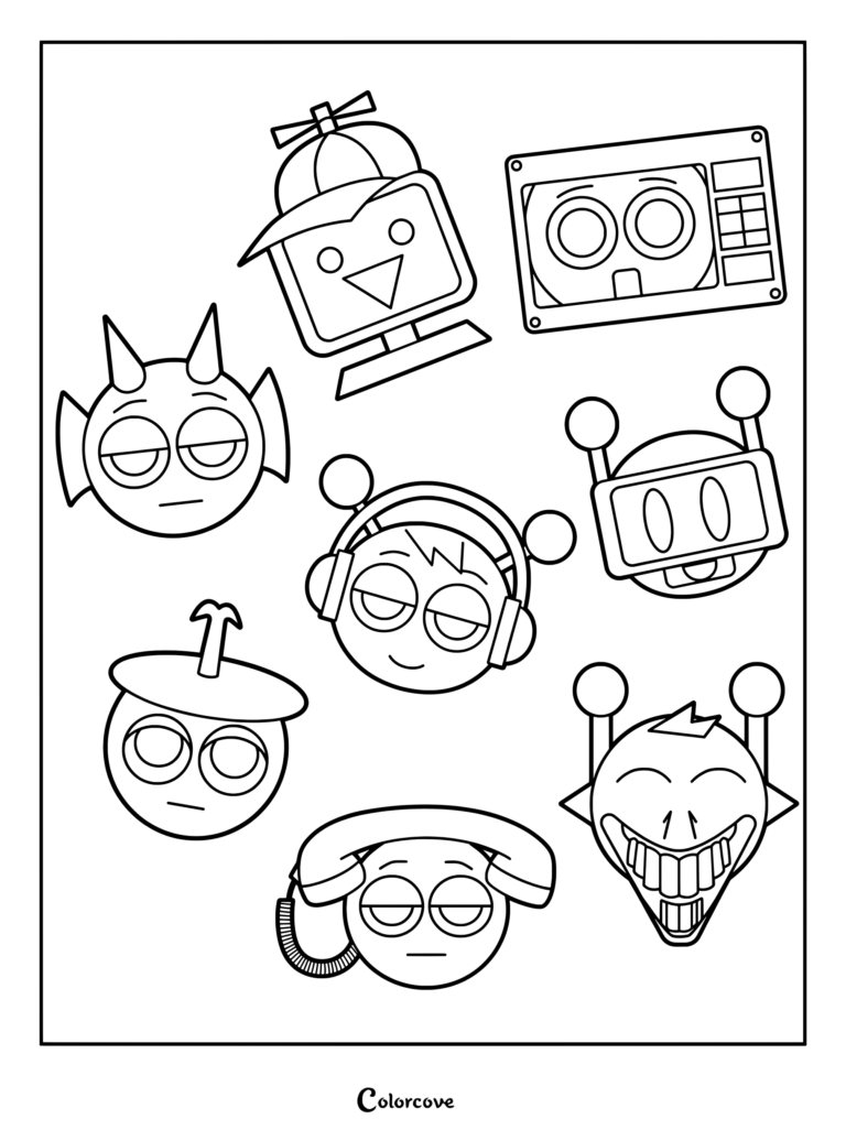 Sprunki characters displayed together for creative coloring fun.
