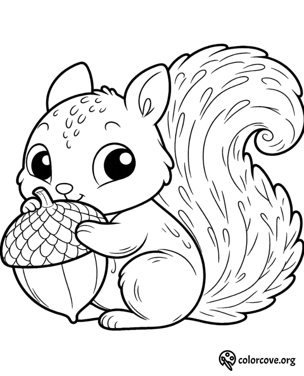 a black and white drawing of a squirrel holding a nut