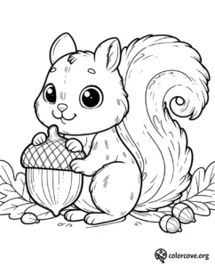 a black and white drawing of a squirrel holding a nut