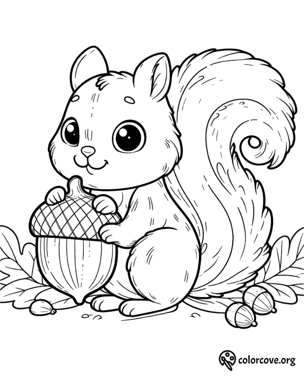 a black and white drawing of a squirrel holding a nut