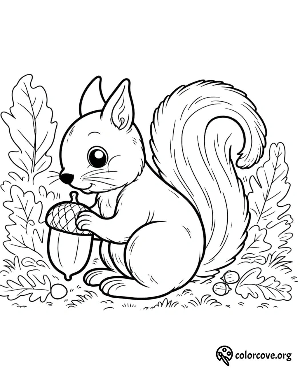 a black and white drawing of a squirrel holding a nut