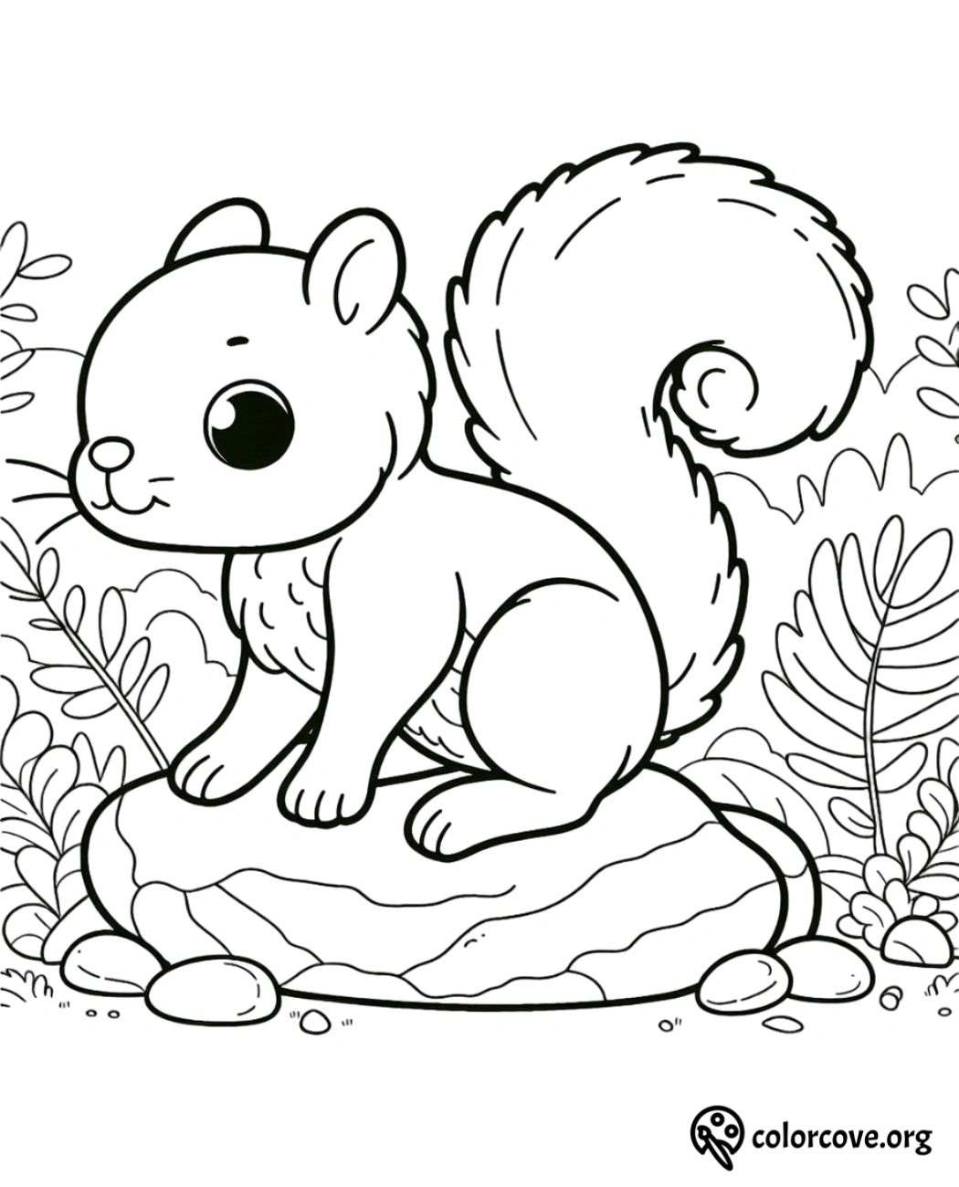 a cartoon of a squirrel on a rock