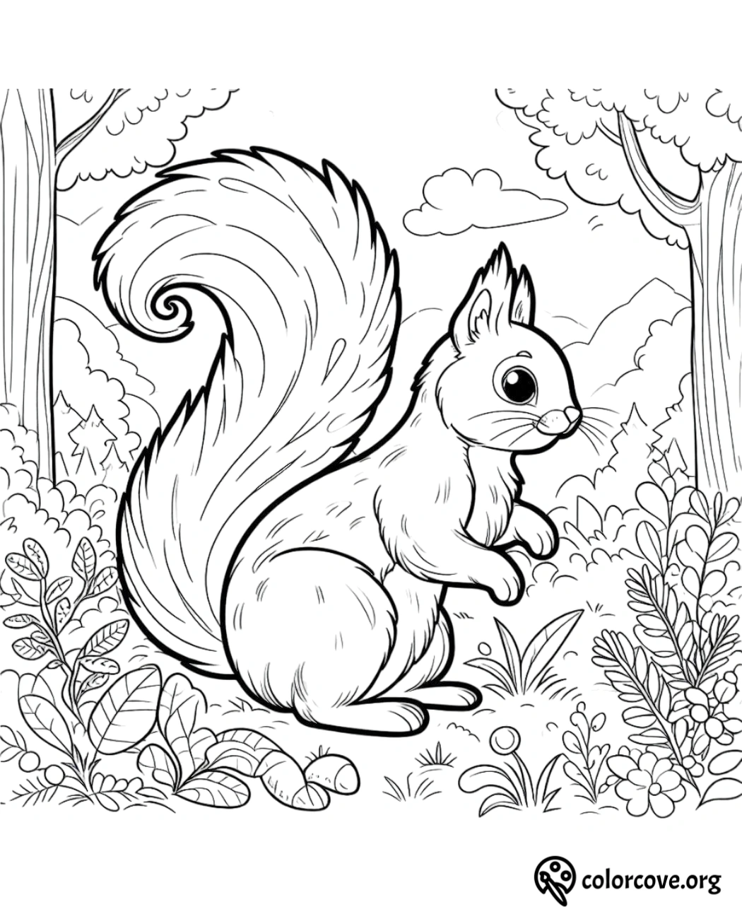 a black and white drawing of a squirrel