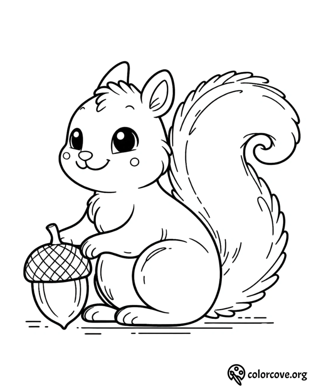 a black and white drawing of a squirrel holding a nut