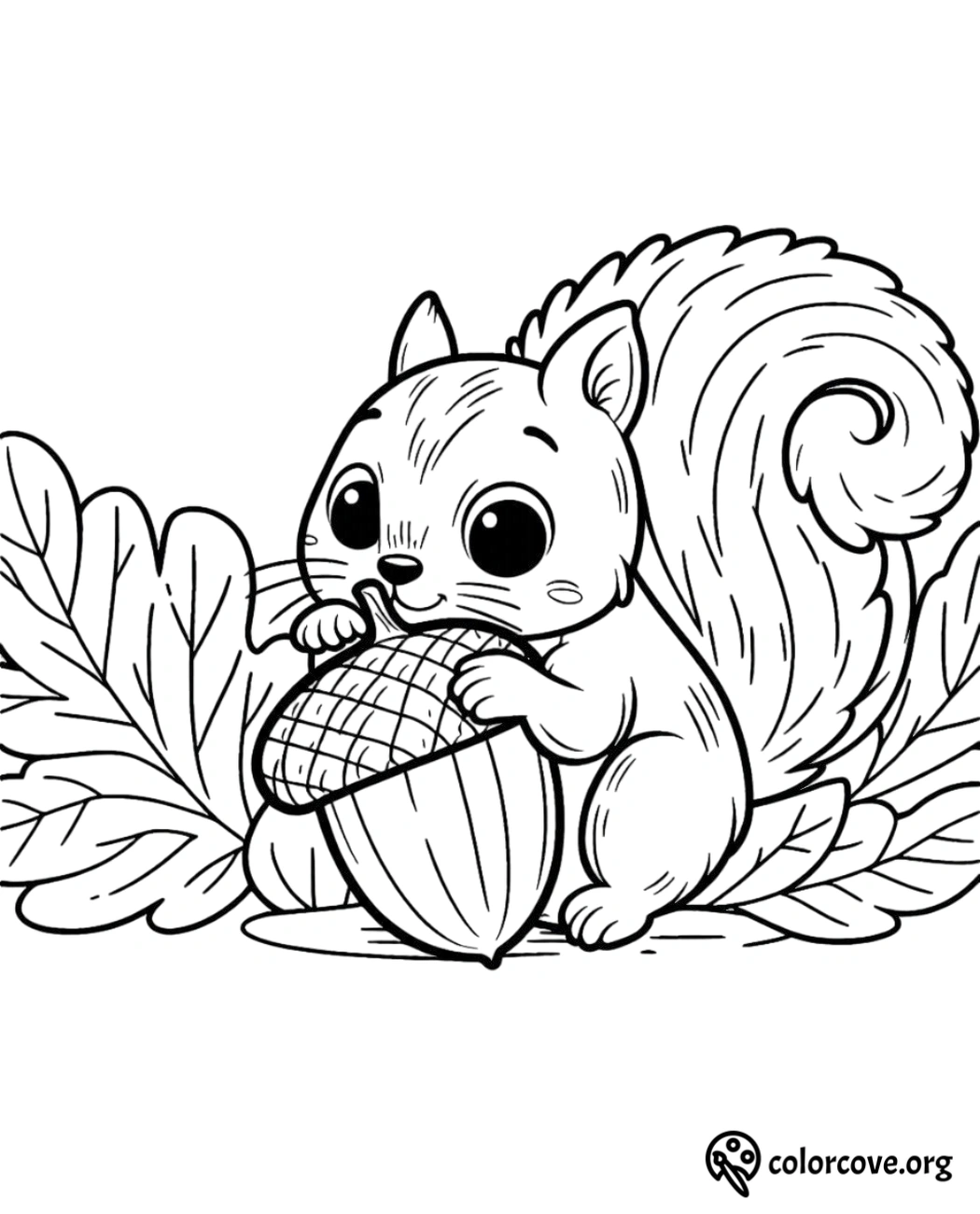 a black and white drawing of a squirrel holding a nut