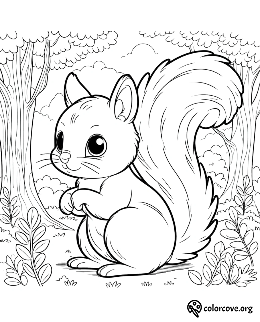 a black and white drawing of a squirrel