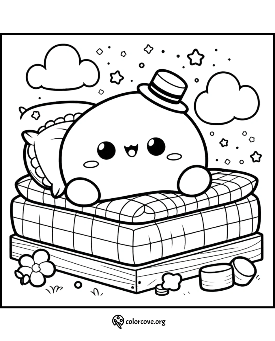 a cartoon character lying on a bed