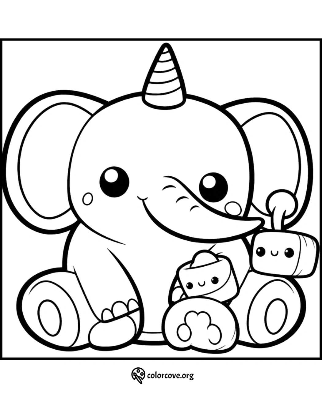 a coloring page of a cartoon elephant