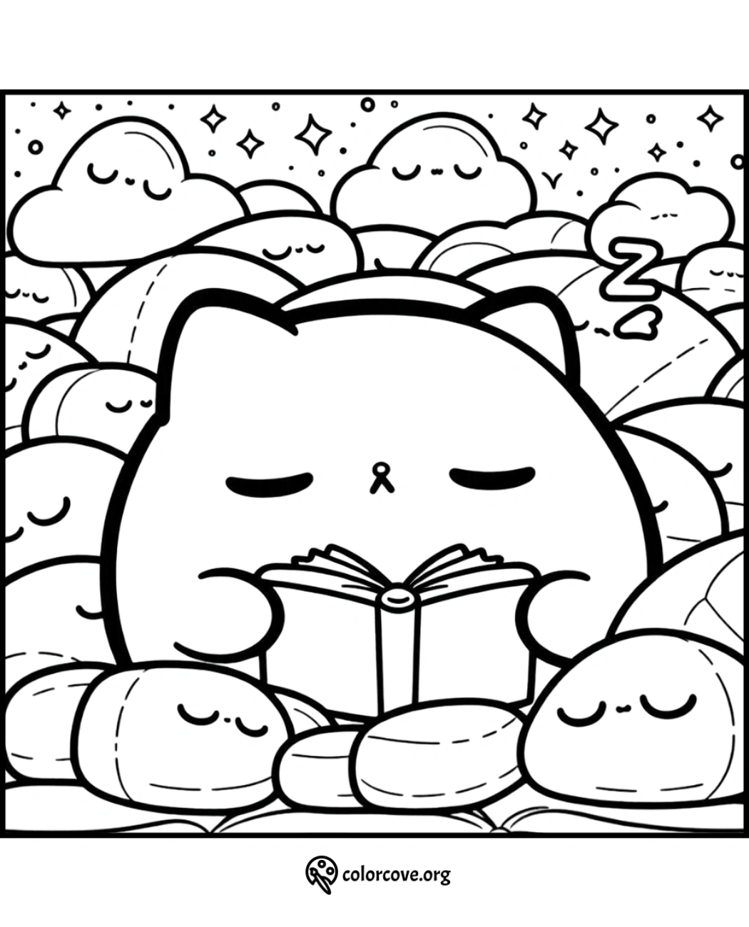 a cartoon cat reading a book