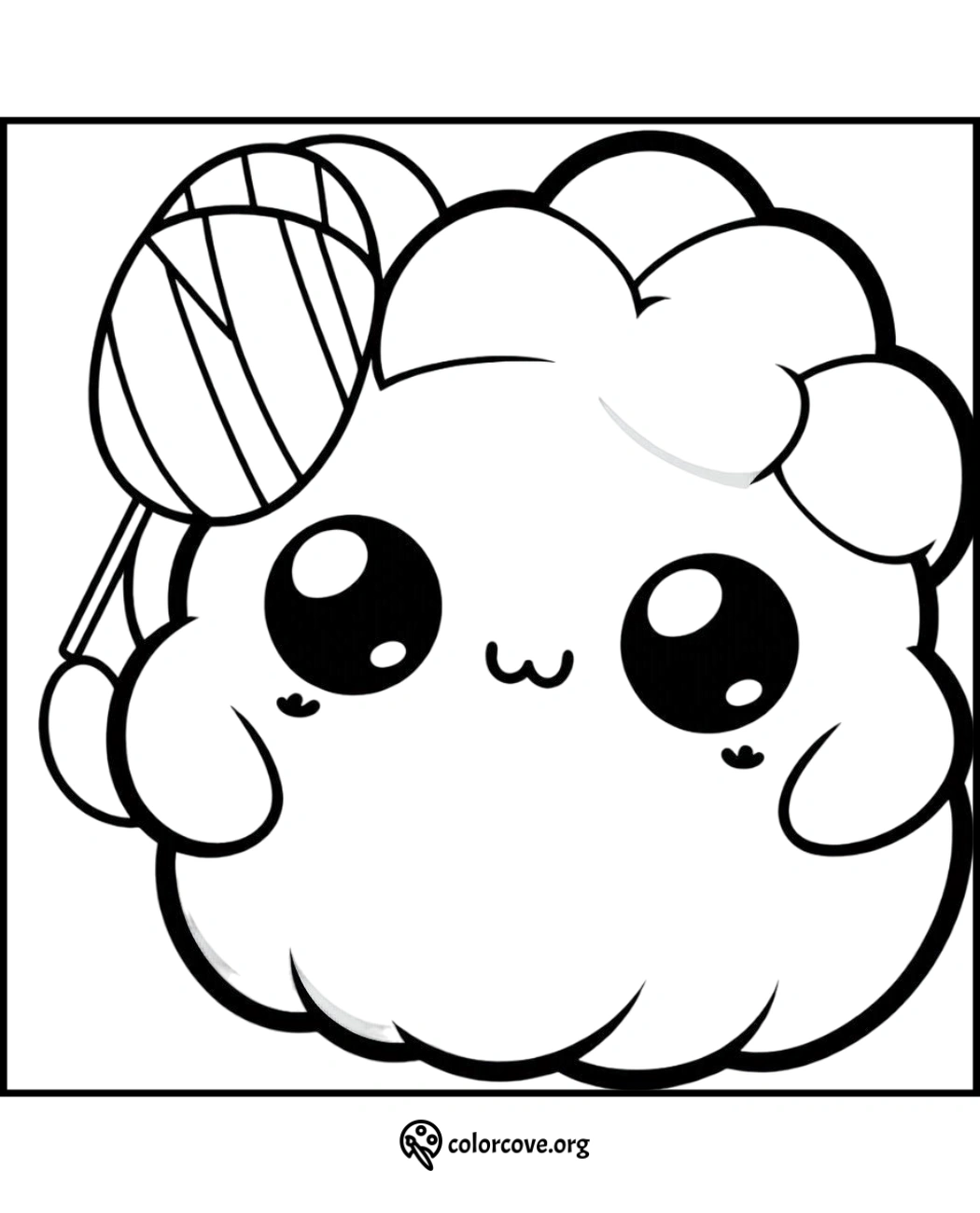 a cartoon of a cloud with a yarn on its head