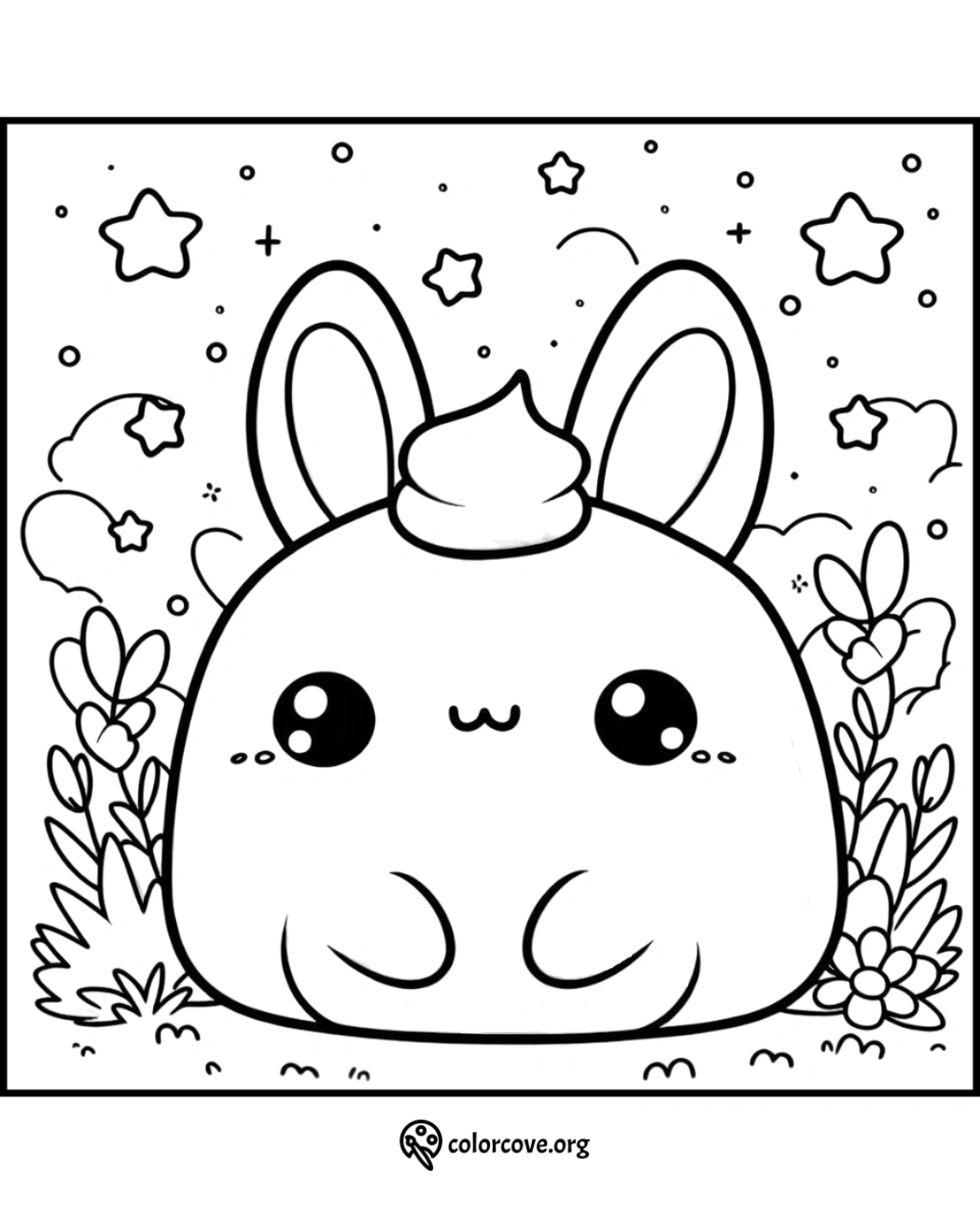 a black and white drawing of a cartoon rabbit