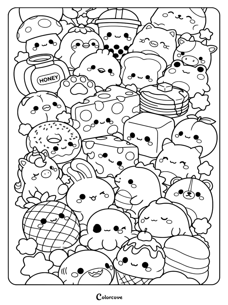 Adorable collection of kawaii squishy toys filled with cute animals, fruits, and sweets.