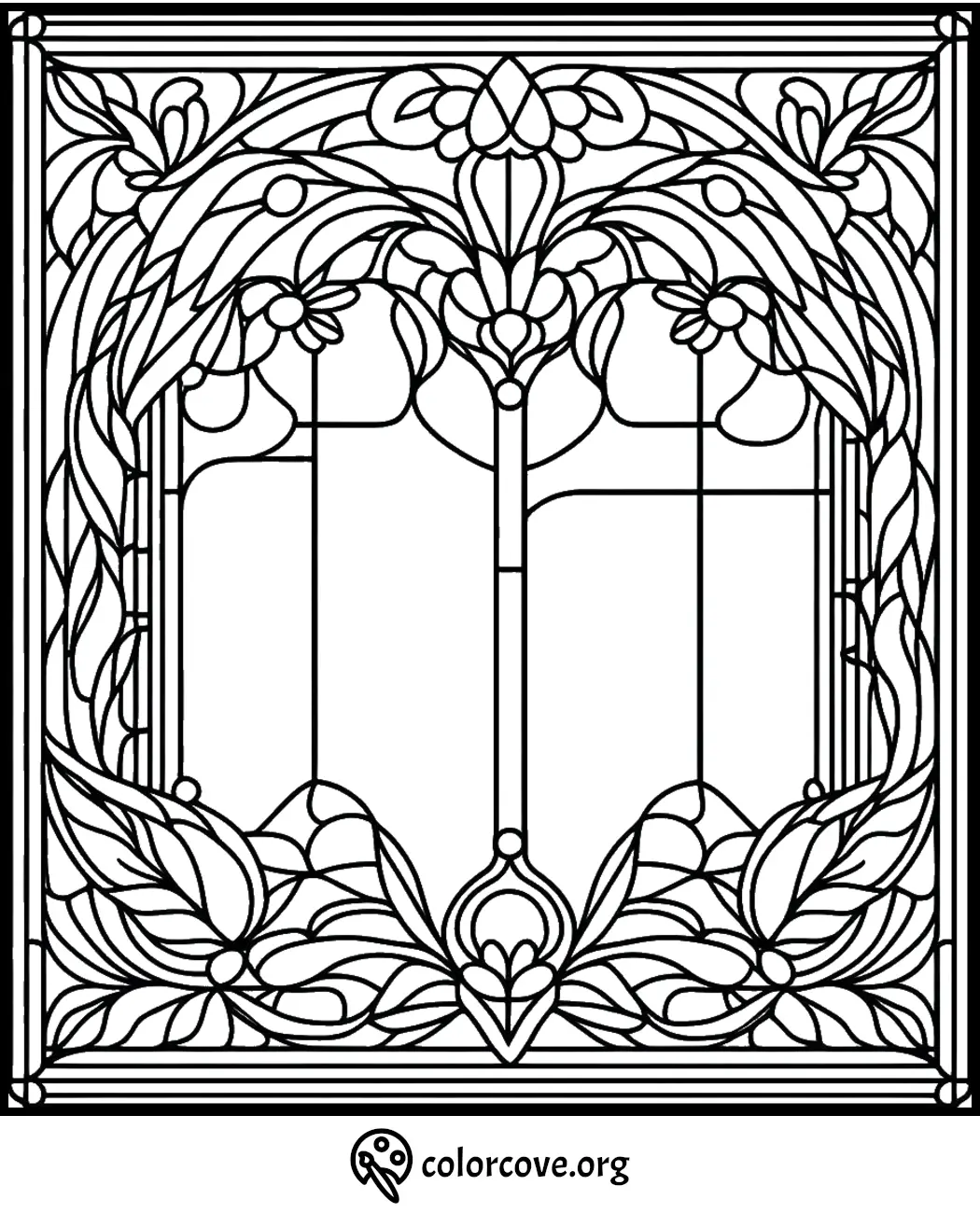 Intricate floral-themed coloring page with detailed leaves and flowers, ideal for relaxation and creativity - colorcove.org.