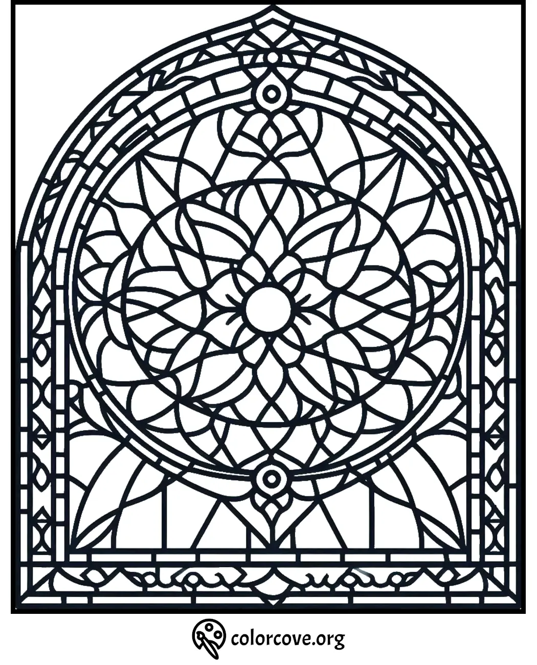 Intricate mandala geometric pattern coloring page for stress relief and creativity at colorcove.org.