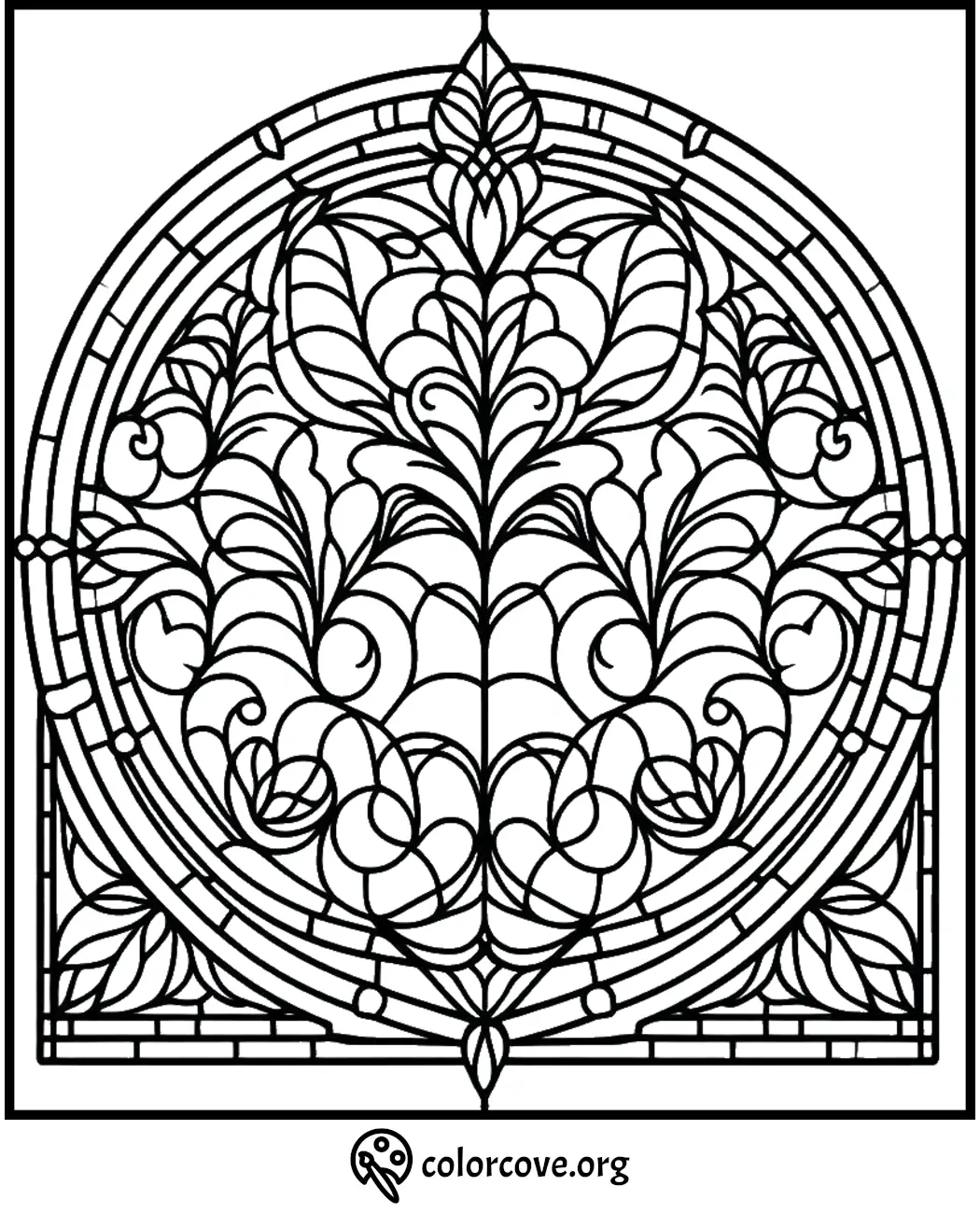 Ornate mandala-style coloring page with intricate floral design, perfect for stress relief and creativity at colorcove.org.