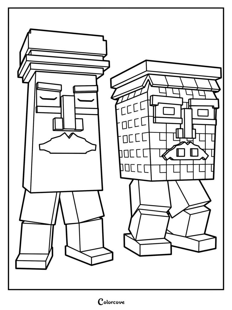 Une page de coloriage à imprimer représentant le Garama et le Madundung d'apparence pierreuse, se tenant côte à côte avec des traits de visage distincts.