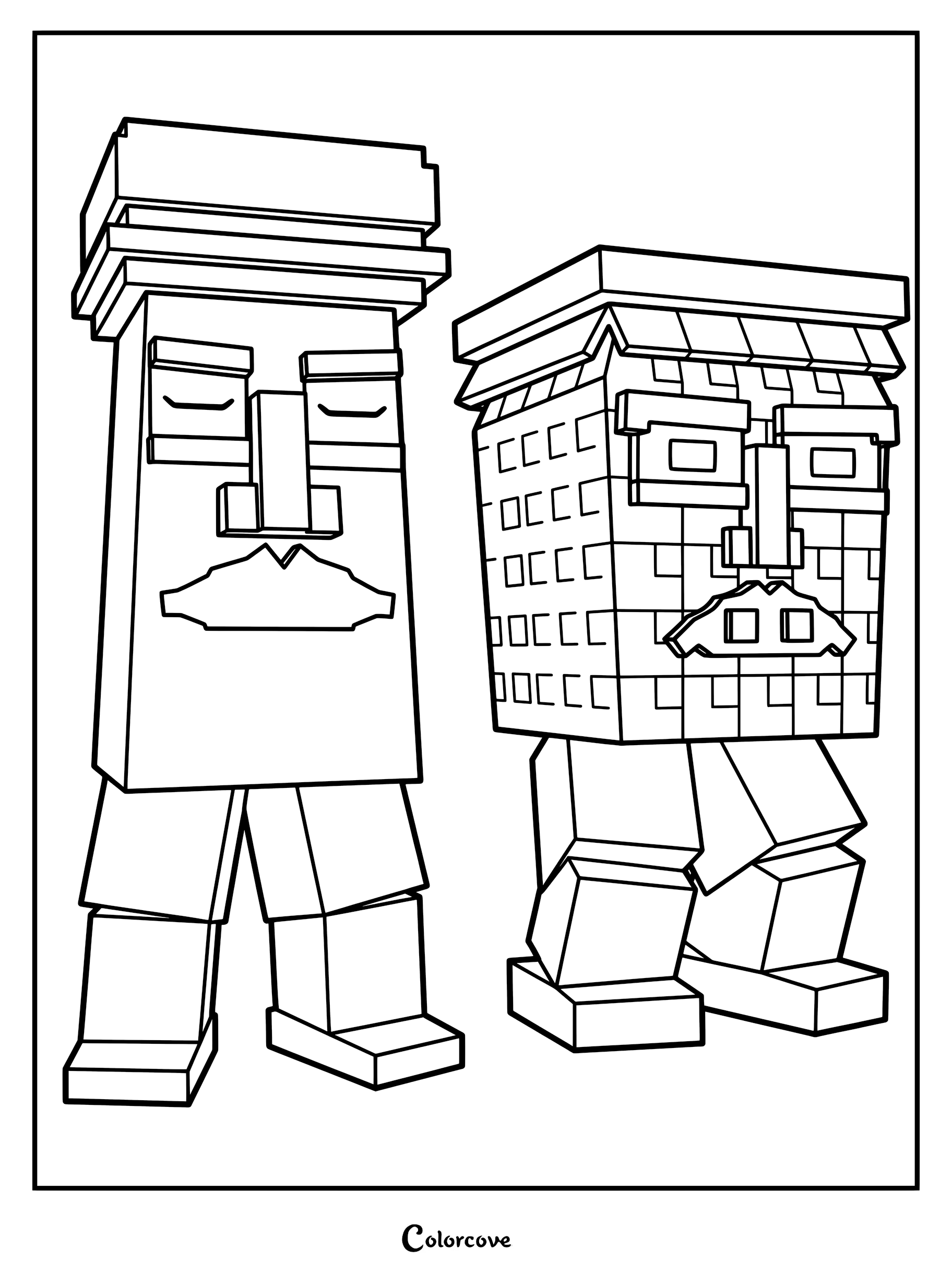 A printable coloring page featuring the stone-like Garama and Madundung standing side by side with distinct facial features.