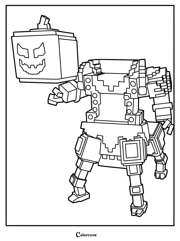 Un Cavalier Sans Tête tenant sa propre tête de citrouille lanterne d'Halloween dans cette page de coloriage à imprimer.