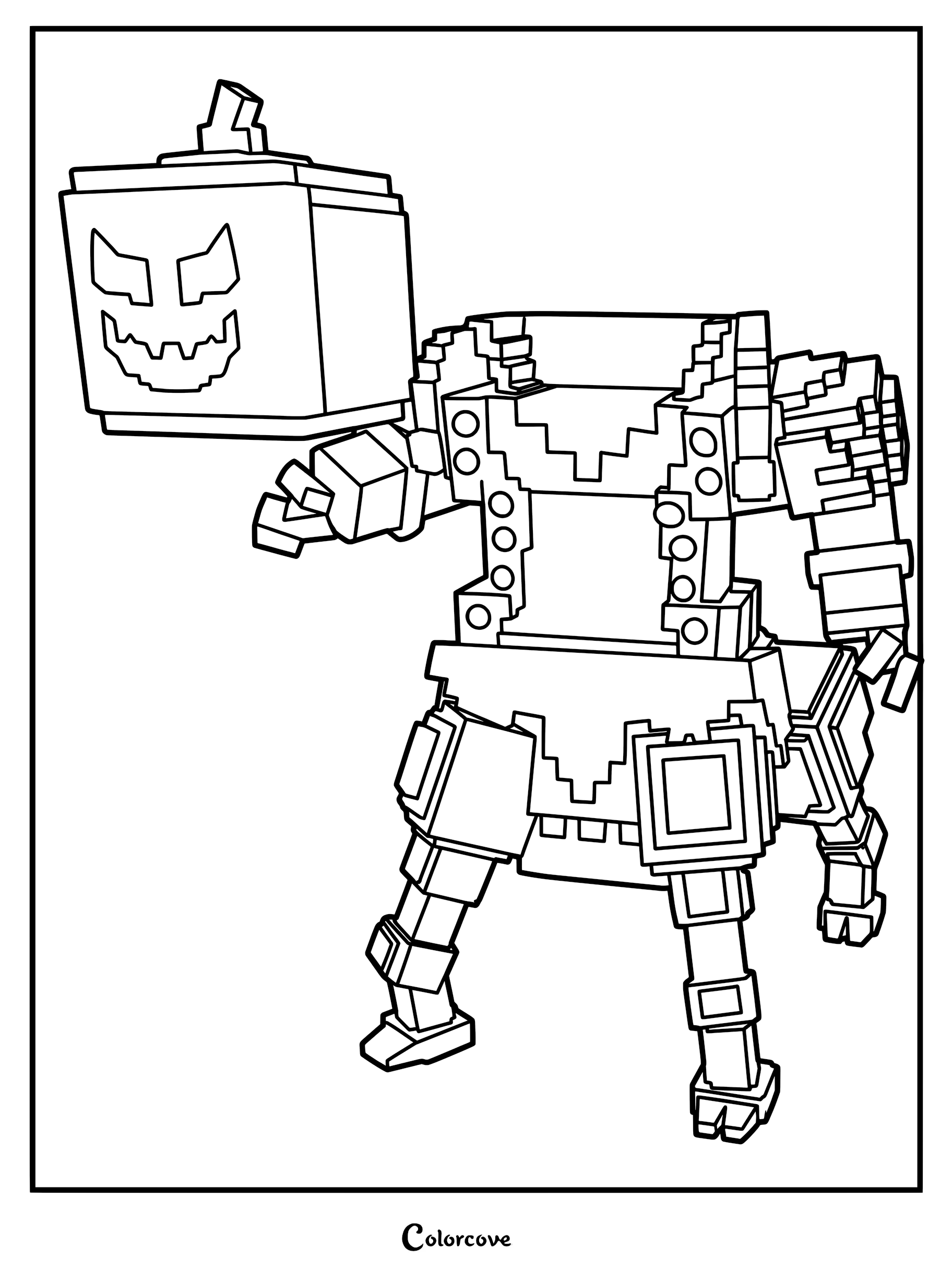 A Headless Horseman holding his own jack-o-lantern pumpkin head in this printable coloring page.