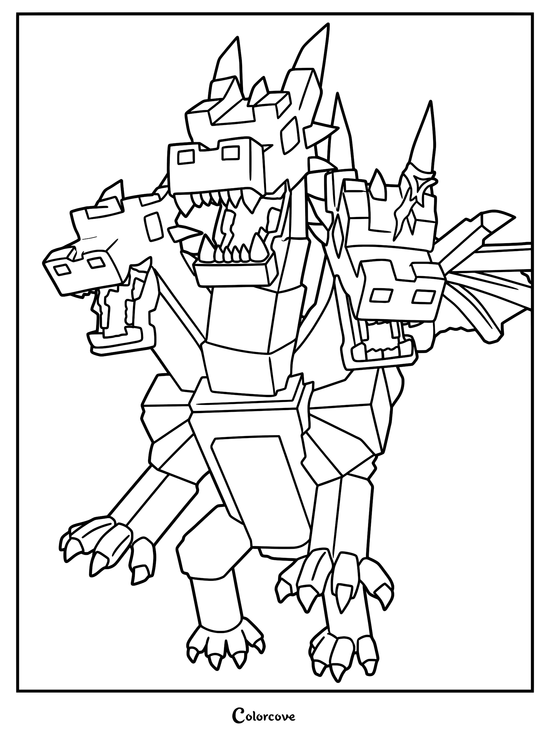 A Hydra Dragon Cannelloni with three heads and sharp spikes in this printable coloring page.