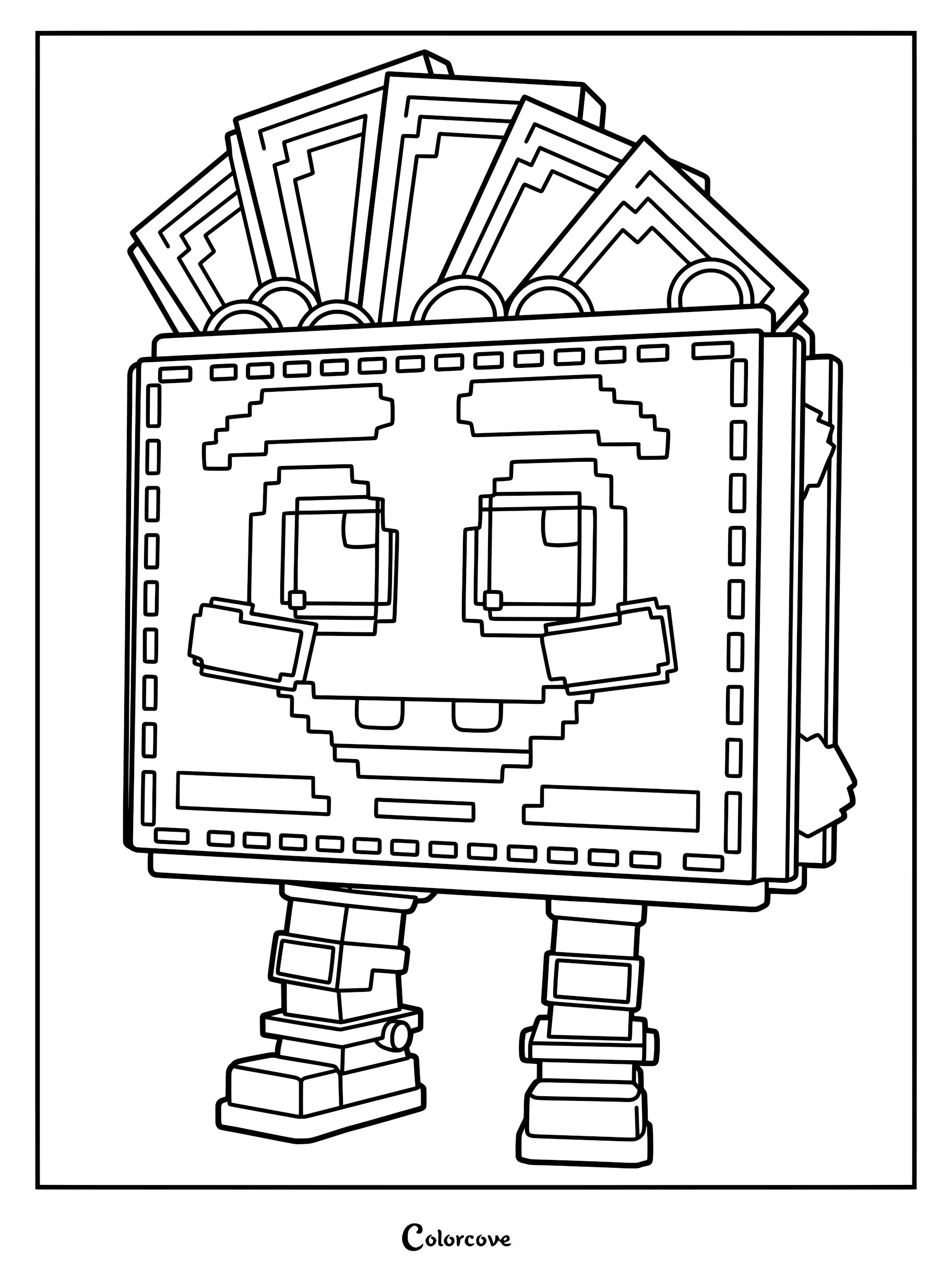 Rico Dinero from Steal A Brainrot with a money-filled head and face on a coloring page.