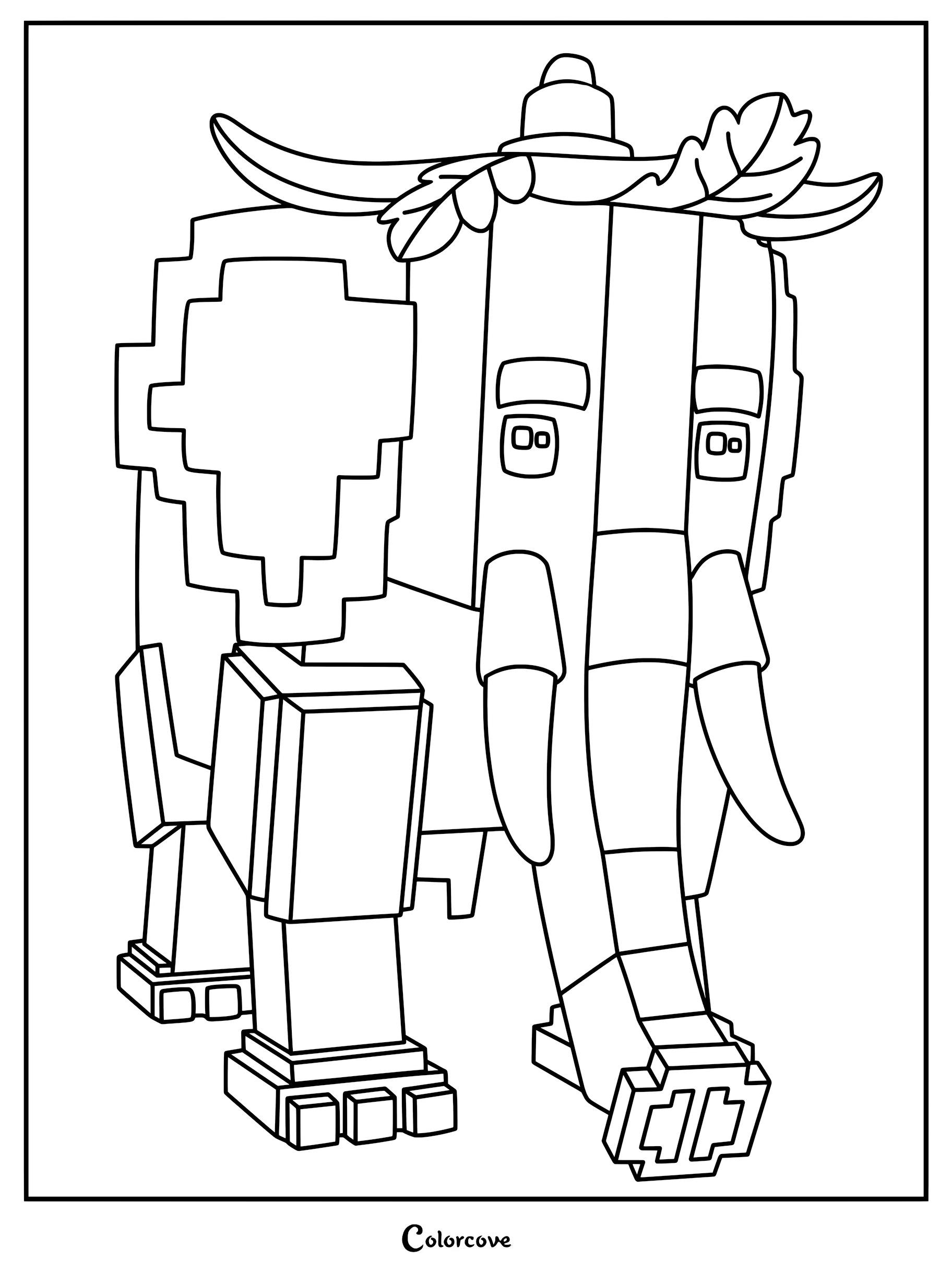 A Spyder Elephant with leaf crown details in a printable coloring page format.