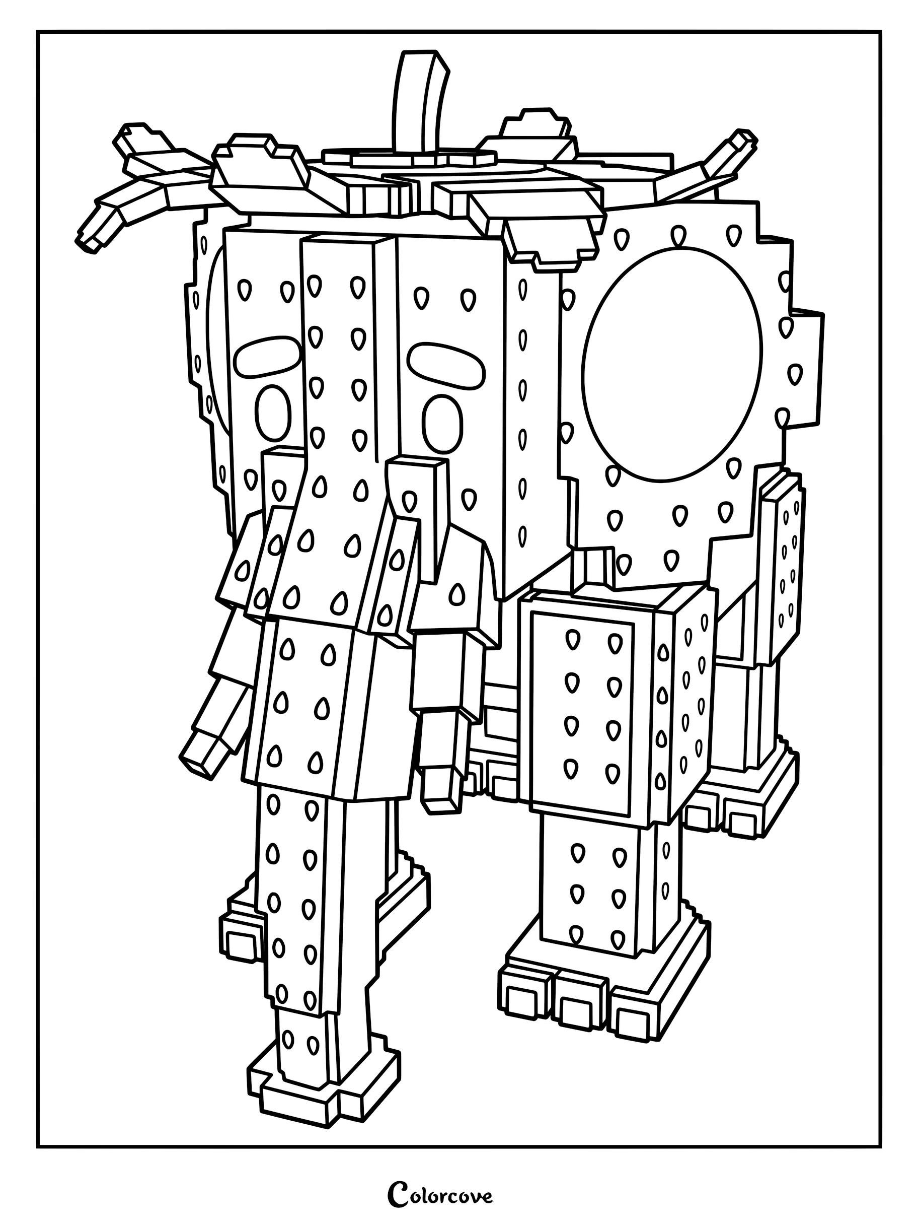 A Strawberry Elephant coloring page featuring a square-shaped body with seed-like patterns and a stem on top.