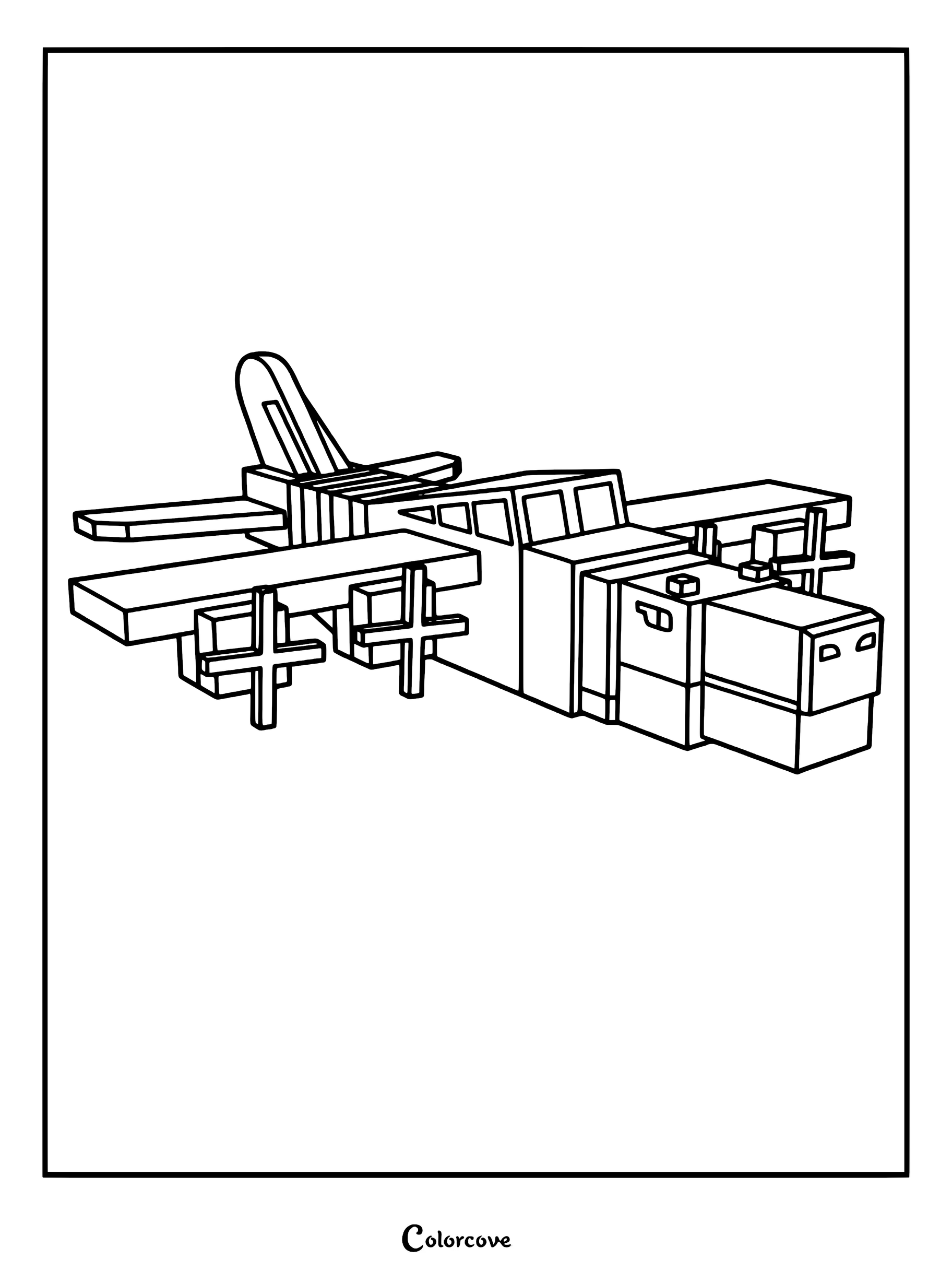 A Bombardiro Crocodilo aircraft in a simple line art coloring page style.