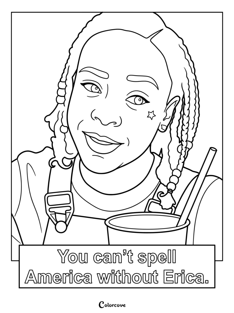 Página para colorear imprimible de Erica Sinclair de Stranger Things con su famosa frase