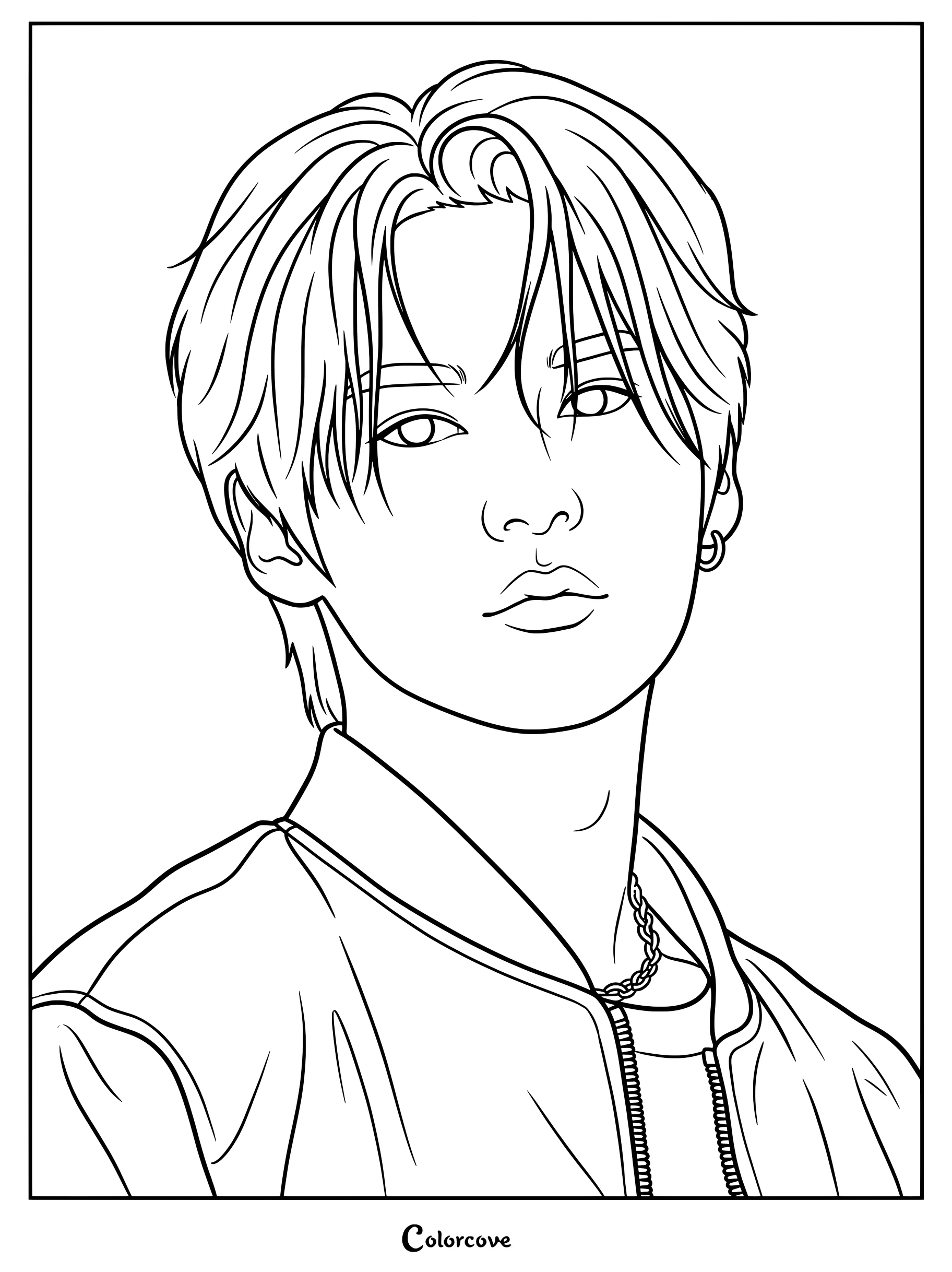Página para colorear de un retrato de Lee Know de Stray Kids.