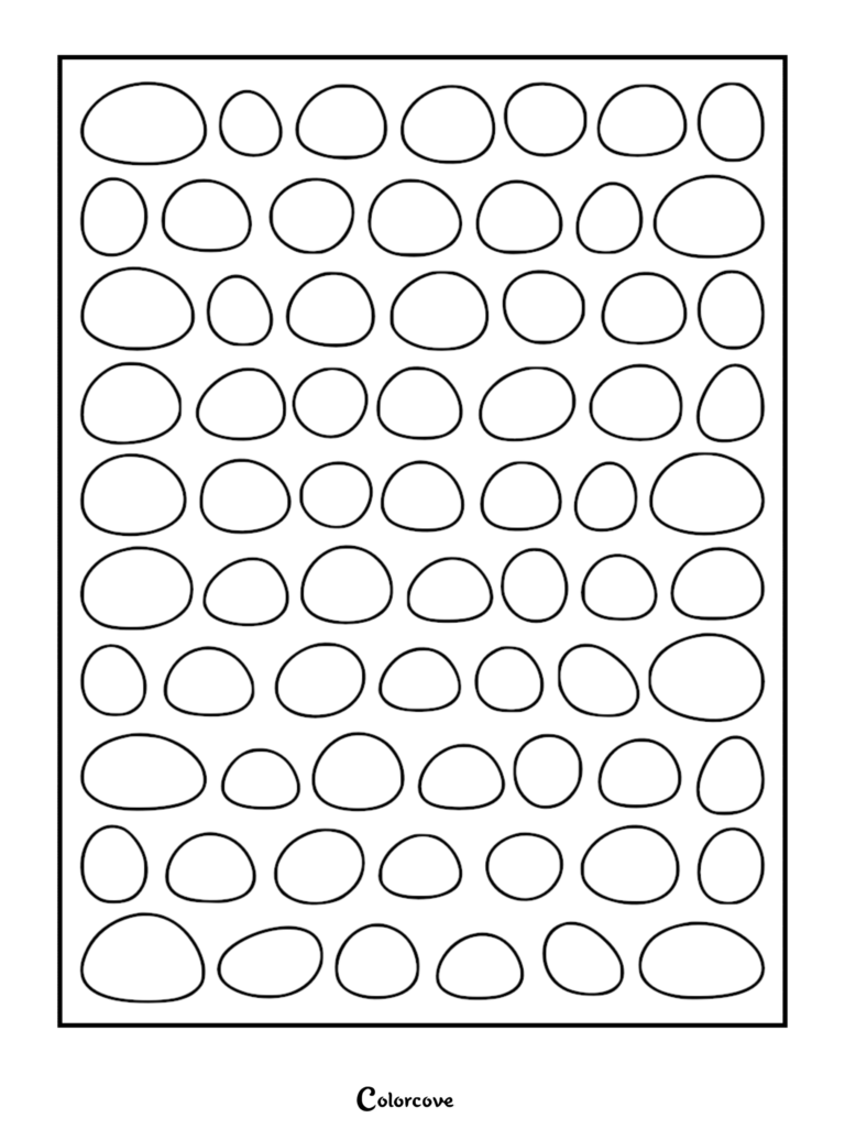 A stress relief coloring page featuring a repeating grid of hand-drawn oval egg shapes against a plain white background.