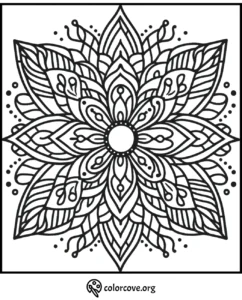 Intricate mandala coloring page with detailed patterns for relaxation and creativity. Suitable for all ages at colorcove.org.