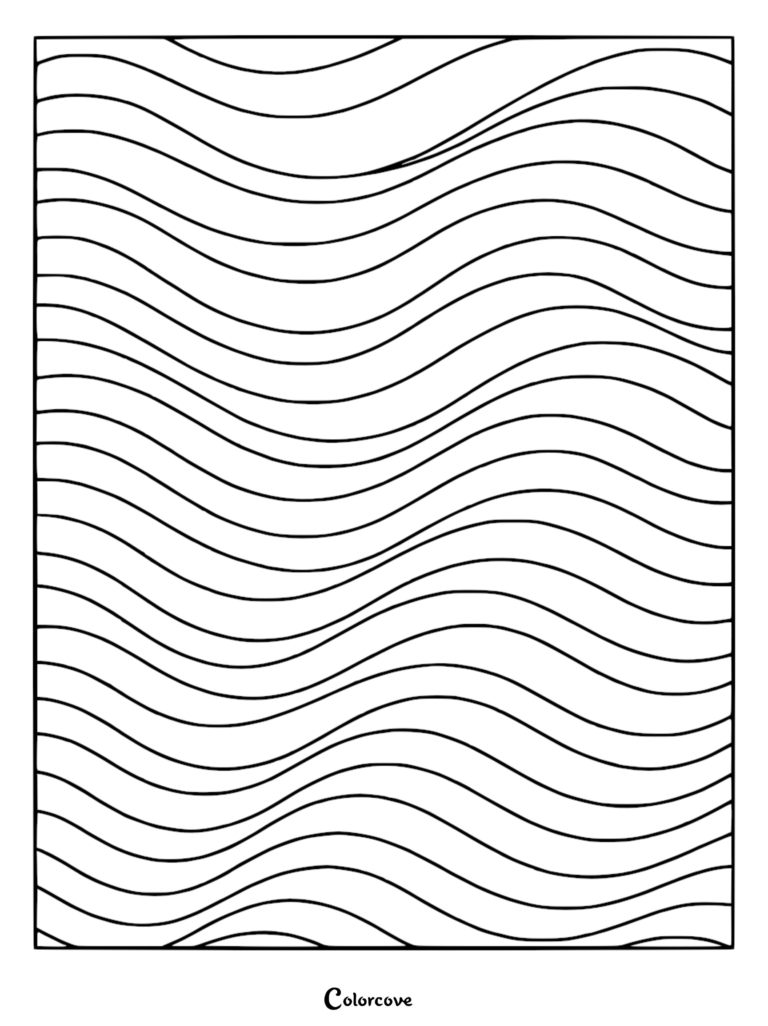 A relaxing coloring page featuring a continuous series of horizontal, smooth undulating wavy lines that flow across the frame.