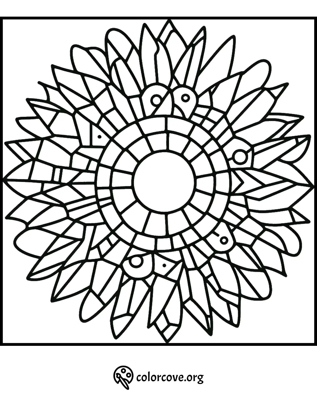 Mandala coloring page with intricate geometric and floral patterns for relaxation and creativity.