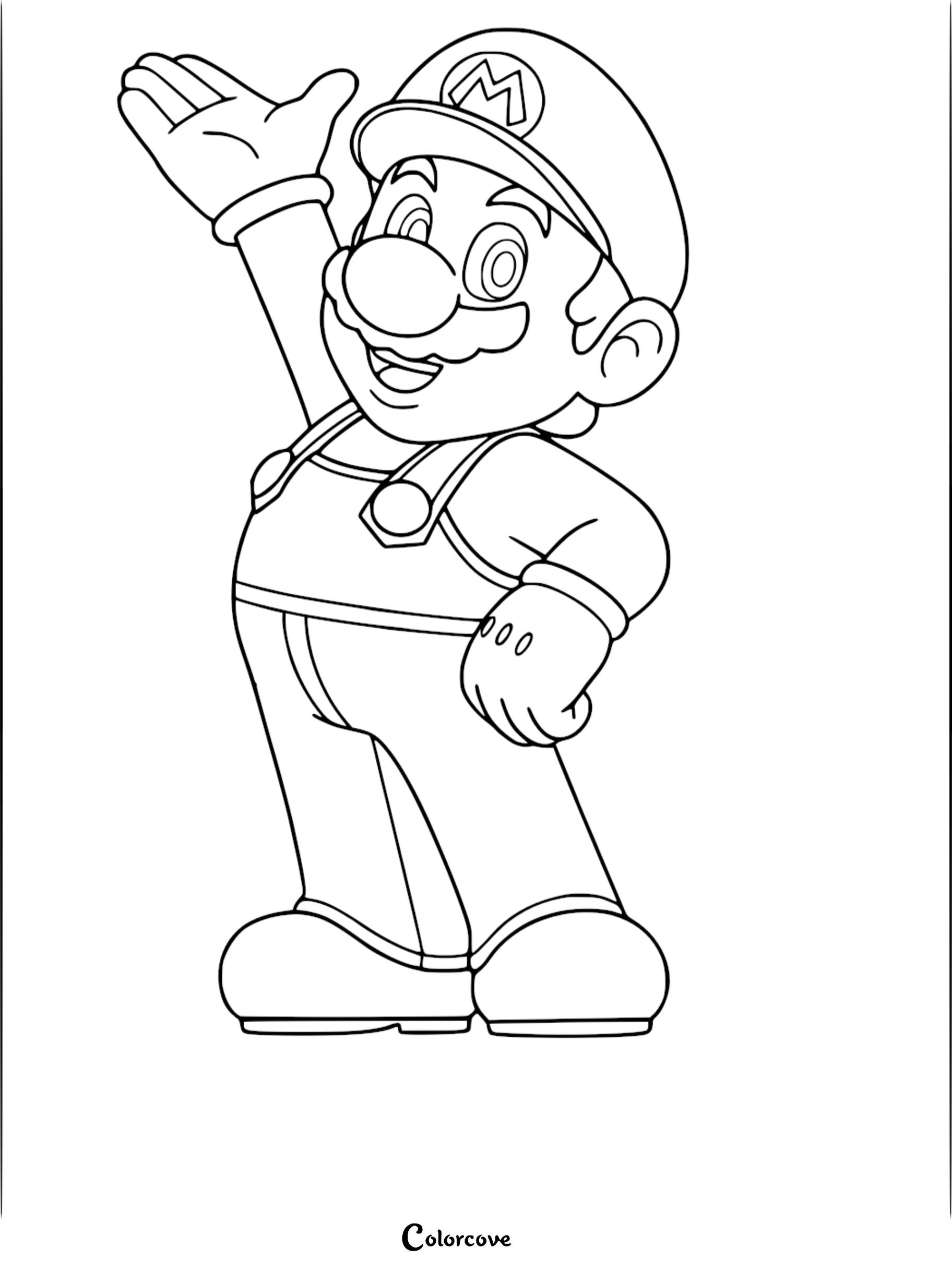 Get creative with our free Super Mario waving coloring page, perfect for Nintendo fans of all ages to download and print in seconds. This high-quality line art illustration captures the classic charm of Mario, making it an ideal activity for kids' parties or rainy days.
