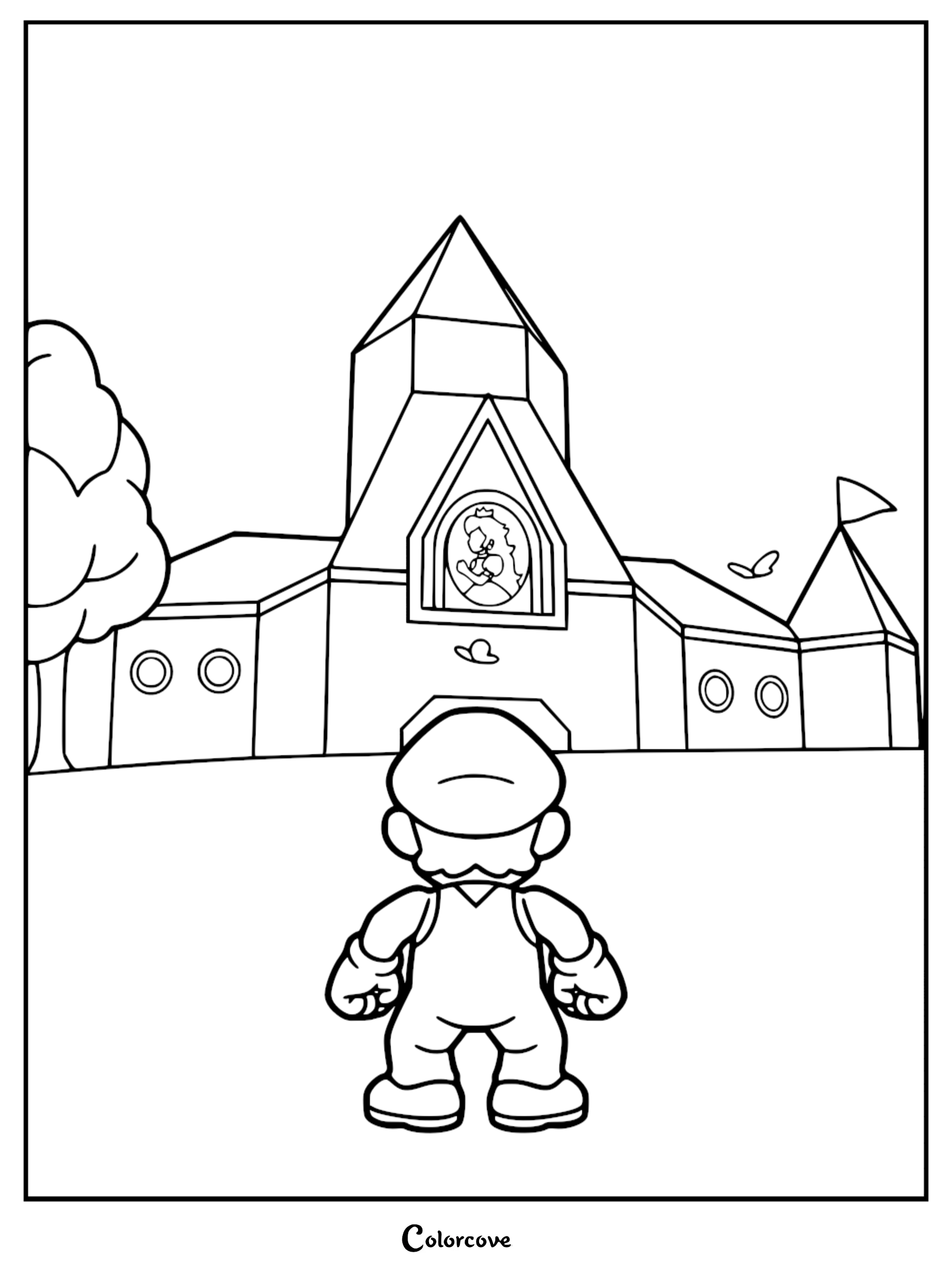 Embark on a Mushroom Kingdom adventure with this free printable coloring page featuring Mario arriving at Princess Peach's iconic castle. Perfect for fans of all ages, this high-quality coloring sheet captures a classic scene from the world of Super Mario.