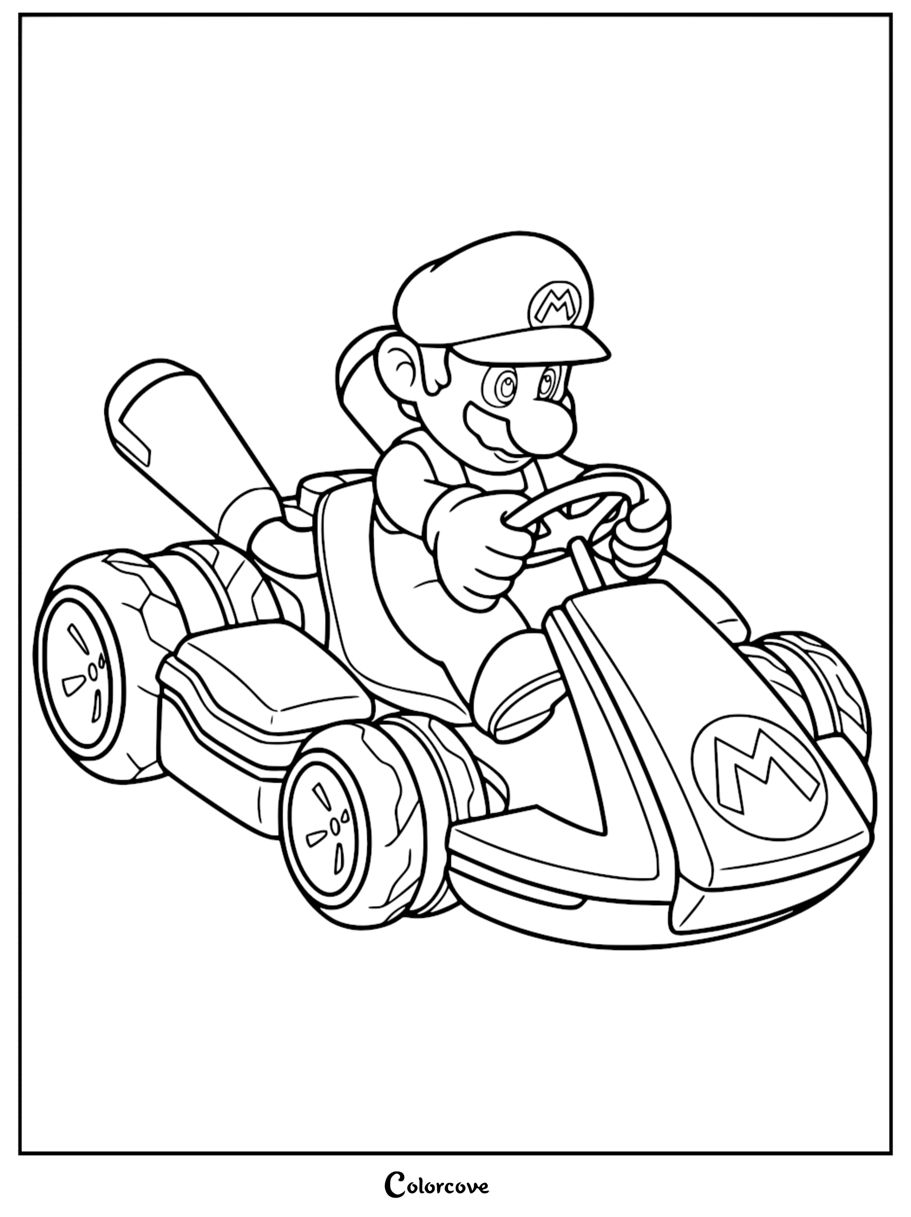 Get ready to race with this free, printable Mario Kart coloring page featuring everyone's favorite hero behind the wheel. Perfect for kids and Nintendo fans, this high-quality sheet is easy to download and print in seconds for hours of creative fun.