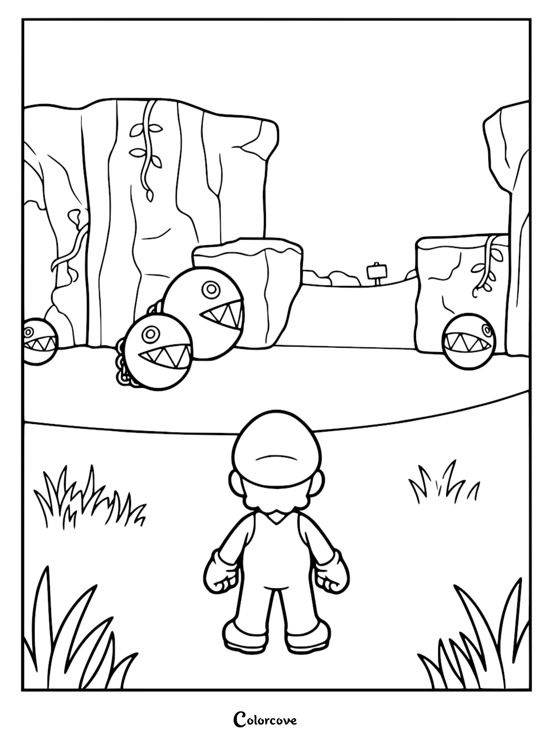 Get ready for adventure with this free printable Super Mario and Chain Chomp coloring page. Perfect for fans of all ages, this high-quality sheet is ready to be printed and colored in seconds.
