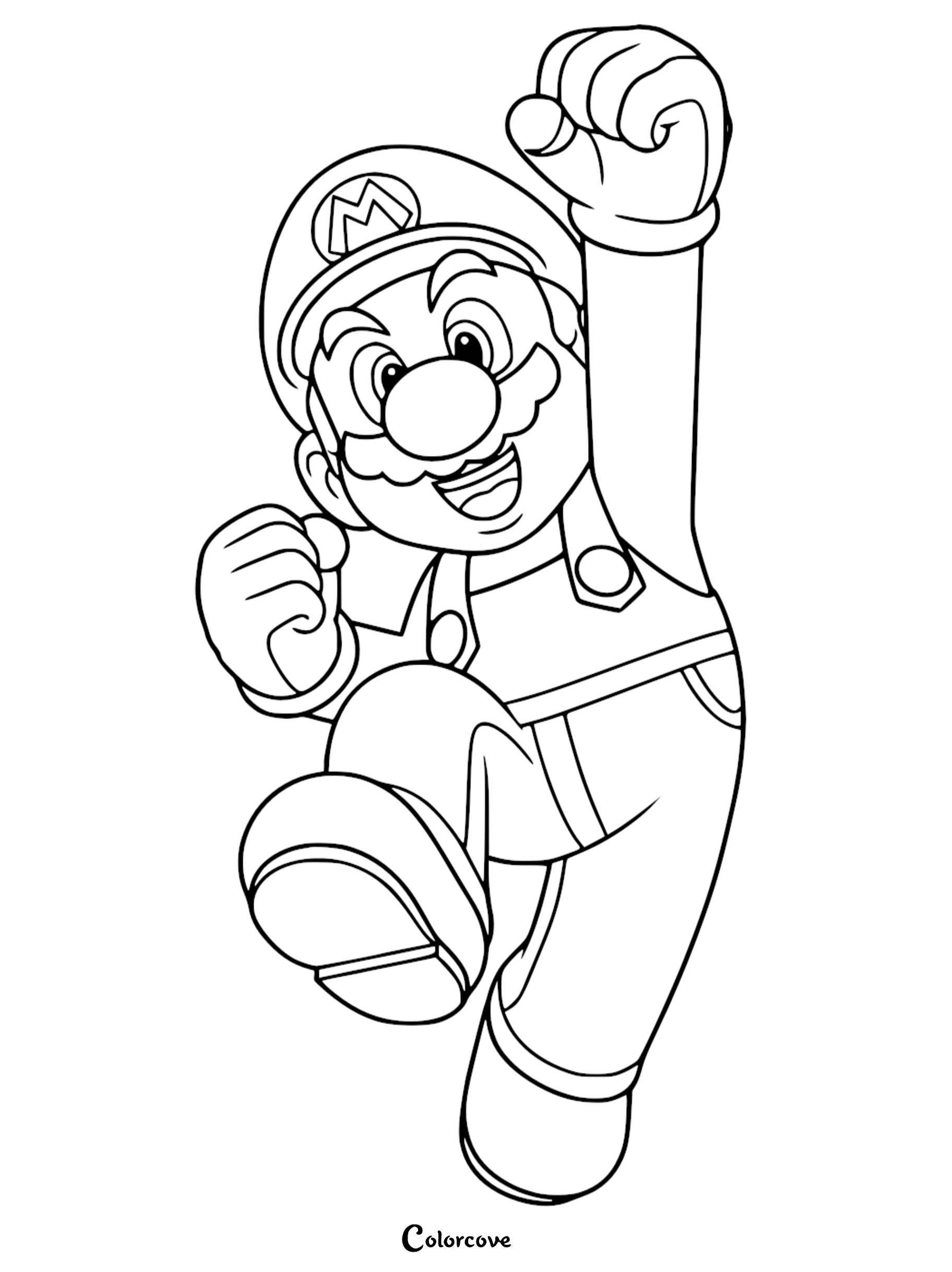 Bring the Mushroom Kingdom's hero to life with this free printable Jumping Super Mario coloring page. This high-quality line art is perfect for kids and Nintendo fans looking for a fun and creative activity.