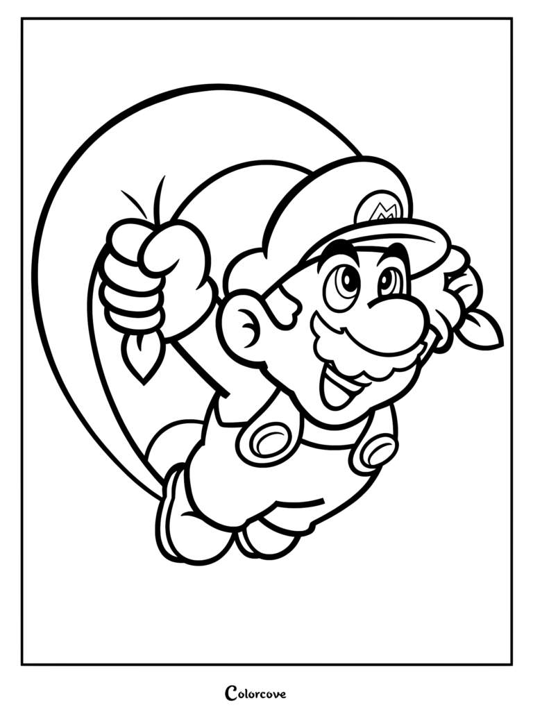 Mario Cape volant dans les airs sur ce coloriage à imprimer.
