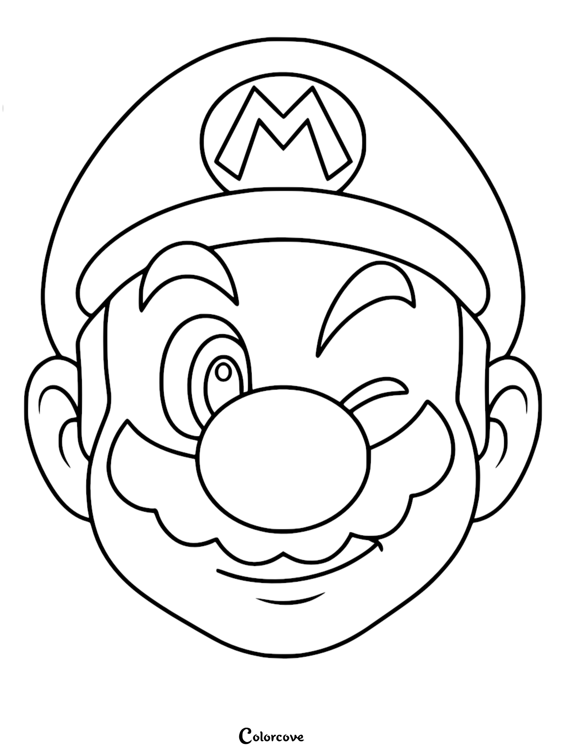 Bring Nintendo's most famous hero to life with this free printable winking Super Mario face coloring page. Perfect for kids and fans, this high-quality line art is ready to be printed and colored in seconds!